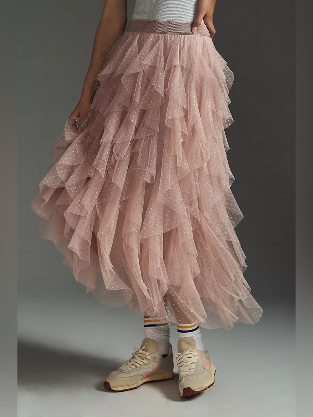 Anthropologie Chéri Tulle Midi Skirt in Dusty Rose Pink - Size XXS